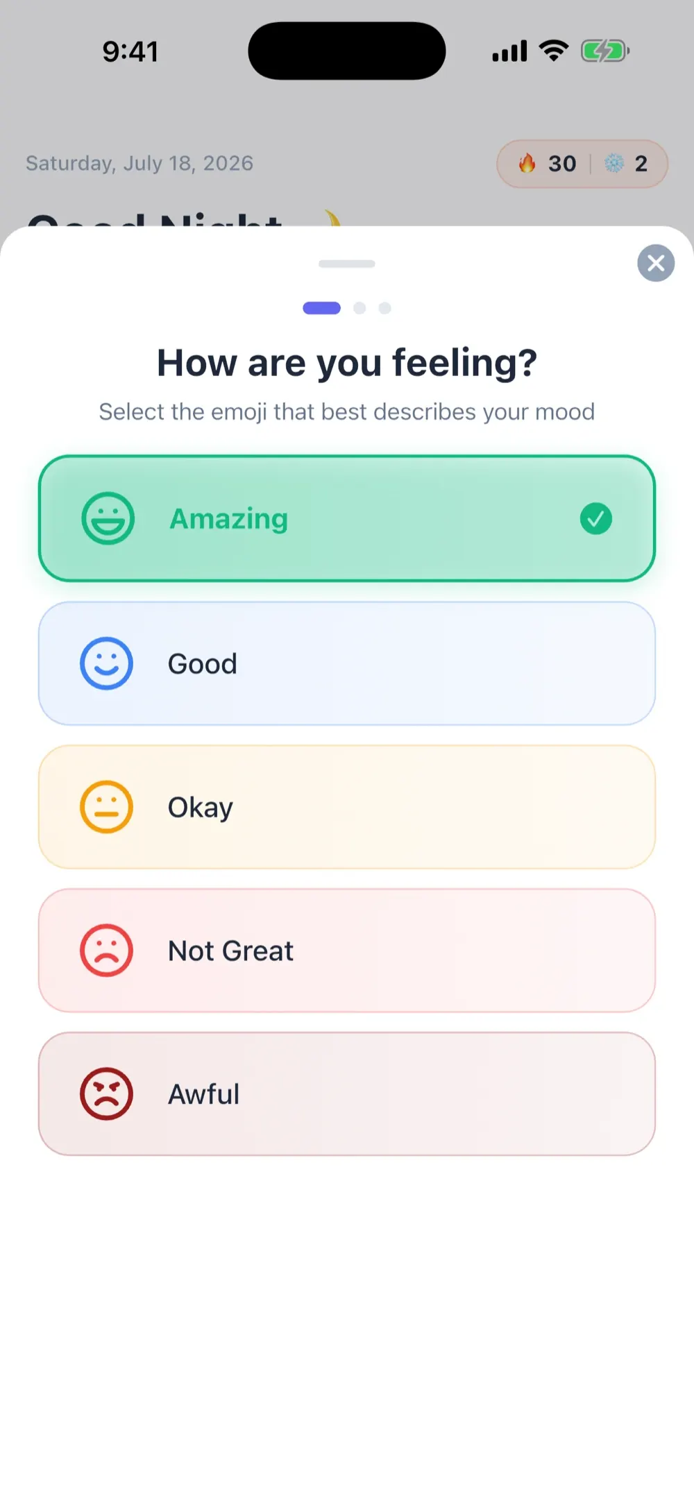 MoodKit mood picker - choose from five moods or your own